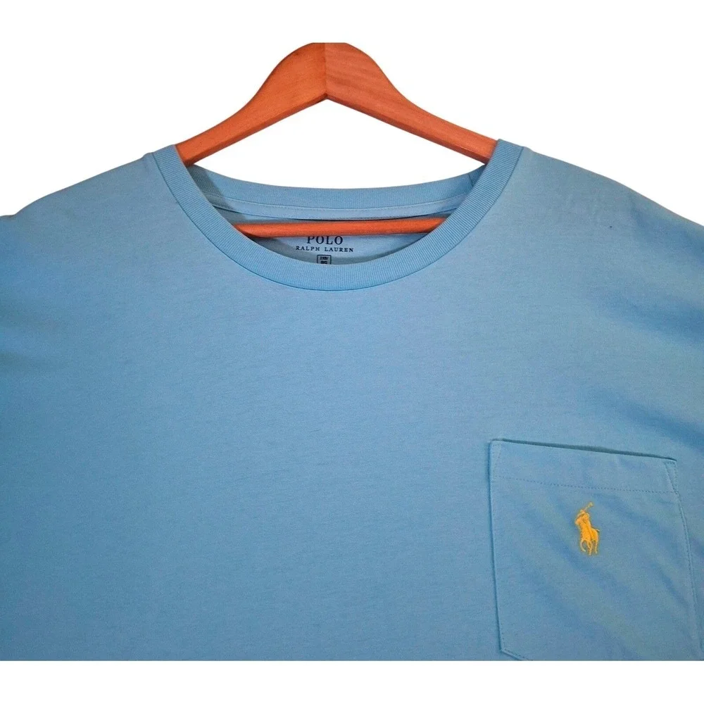Polo Ralph Lauren Mens 2XB Big Blue Cotton Pocket T-Shirt Yellow‎ Pony Logo